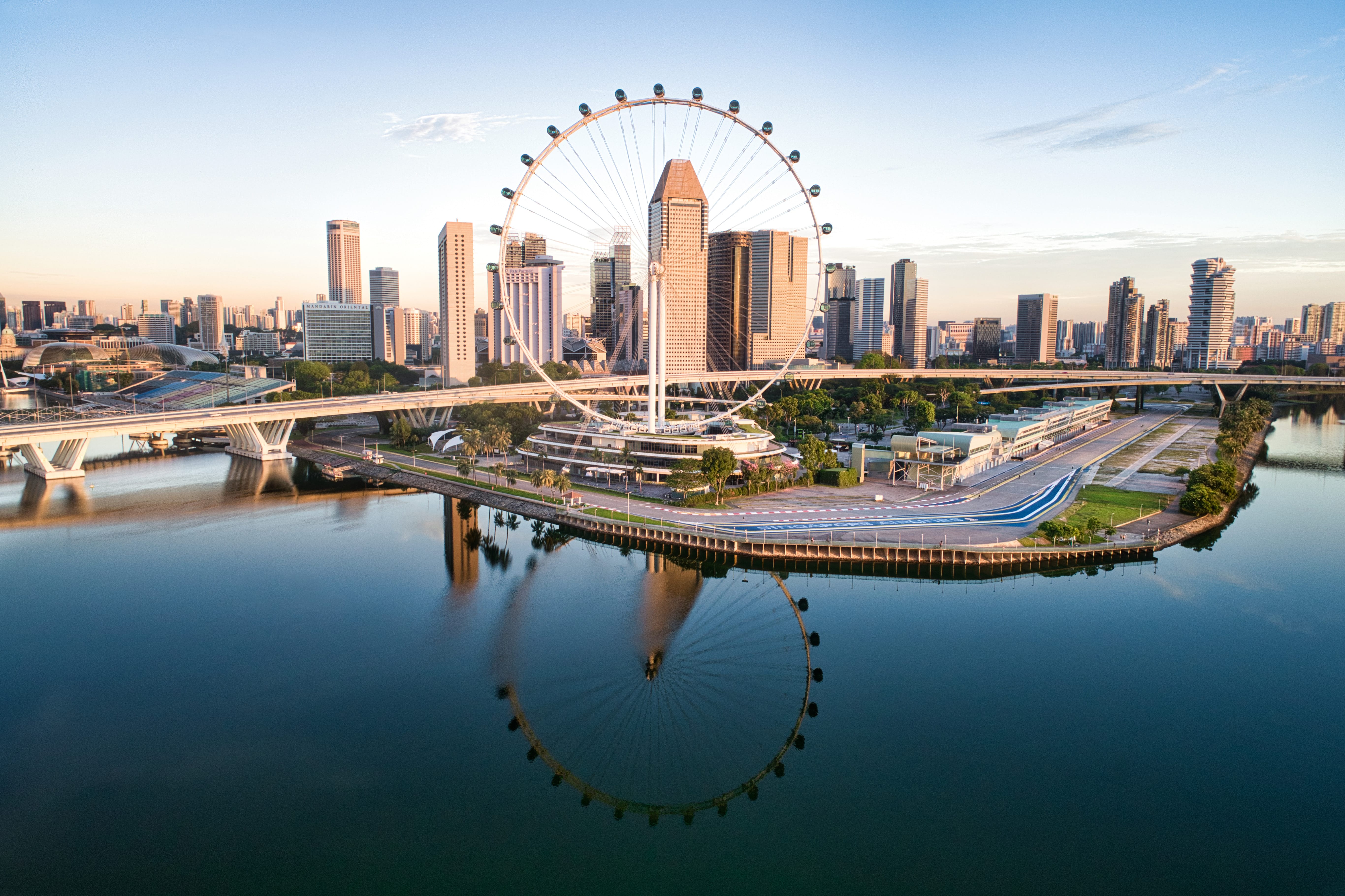 Urban Skyline Ferris Wheel Reflection, Singapore Flyer